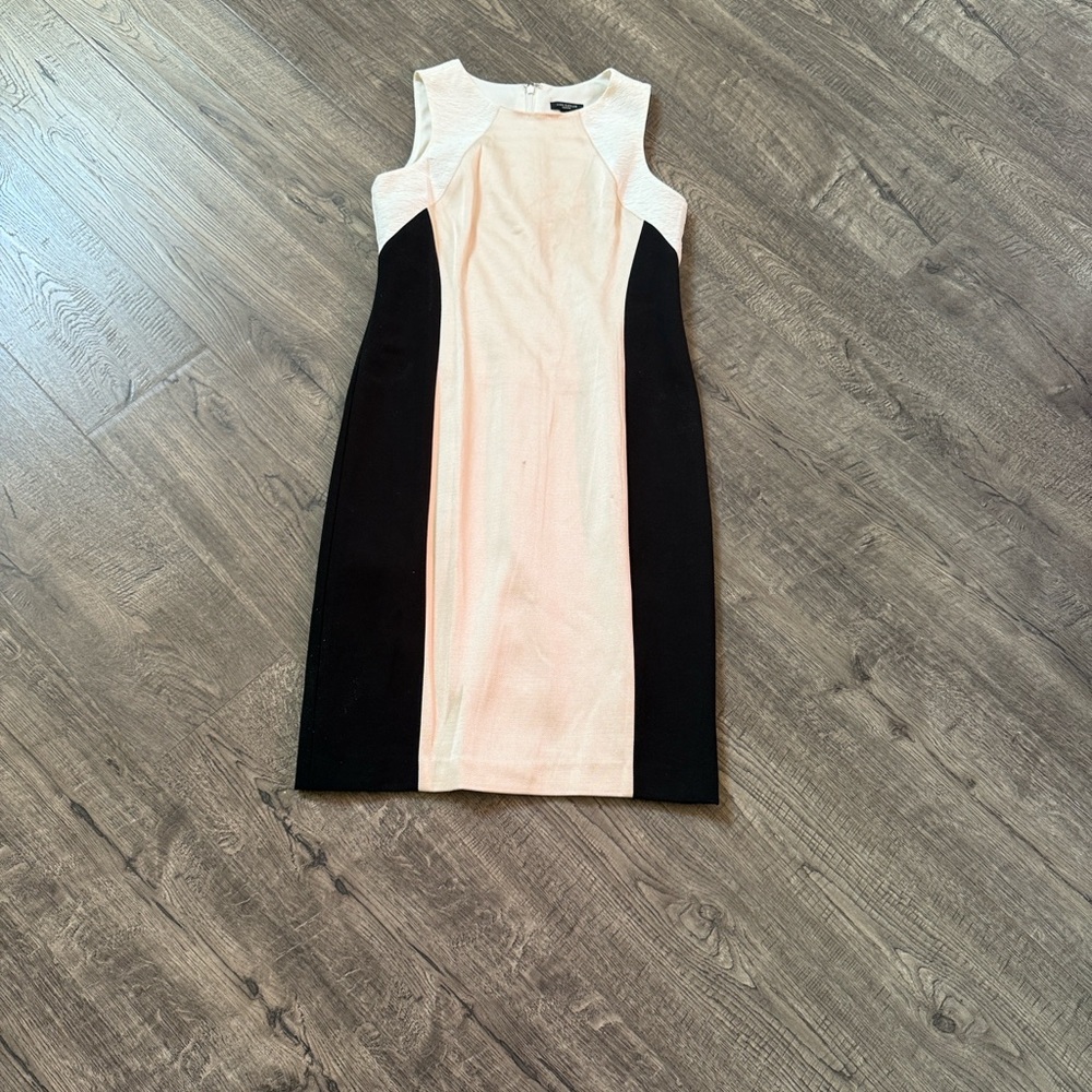 Ann Taylor Two-Tone Midi Sheath Dress in White and Black